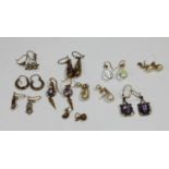 A pair of 9ct gold earrings; other 9ct gold pairs of earrings, some set with stones, approx 20g (10)