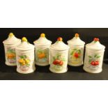 A set of six Franklin Mint limited edition cylindrical kitchen storage jars and covers, Tea, Coffee,