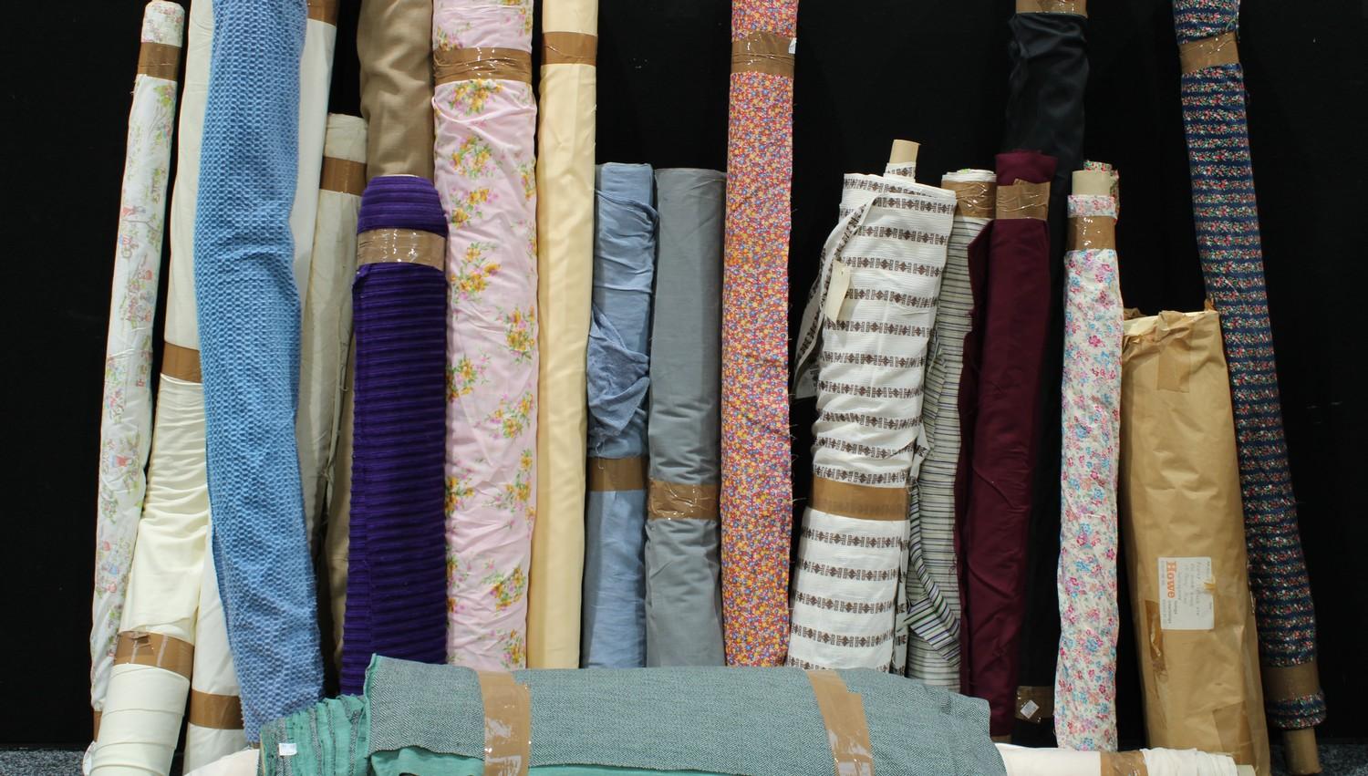Textiles - fabric rolls, assorted patterned and plain, floral, striped, textured examples, mixed - Image 2 of 3