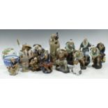A collection of Shiwan type glazed terracotta figures including a model of a Chinese elder,