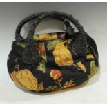 A Fendi handbag, woven black leather handles, embroidered floral exterior, internal purse with Fendi