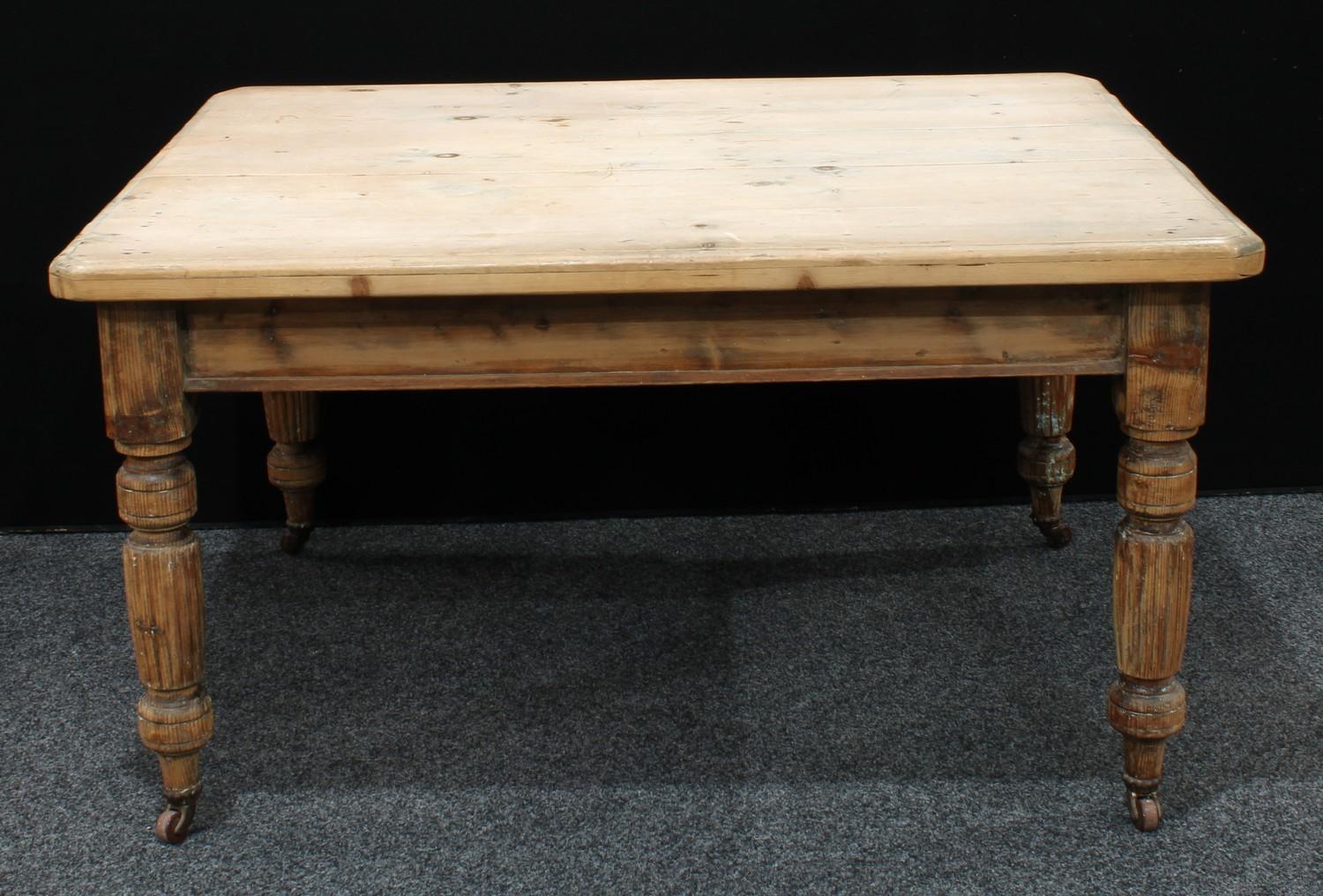 A Victorian pine farmhouse kitchen table, c.1880, 136cm long