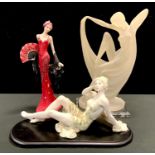 An Art Deco style figure, scantily clad maiden; others (3)