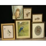 I Jercock, Kingfisher, signed, watercolour, 37cm x 27cm; others, Beloved Yorkshire Terrier; Barn