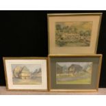 Eric Norn, Markey Square, signed, watercolour, 26cm x 34cm; E Kaye, Cottage Garden, watercolour; The