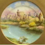 A Cauldron circular plate, painted by D Birbeck, Windsor Castle, 23cm diam, framed