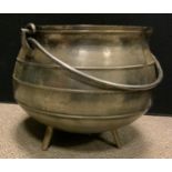 A Falkirk 10 gallon cauldron, three legs, swing handle, 37cm diam