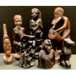 Tribal Art - African hardwood figures and busts, various