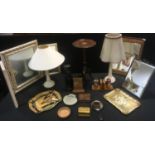 Boxes and Objects - triptych mirror; mahogany wine table; side lamps; pen knives; fountain pens;