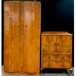A golden key furniture oak and walnut veneered gentleman's fitted two door wardrobe, 182cm x 94cm; a