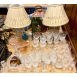 Glassware - a pair of clear cut glass table lamps; assorted Stuart and other crystal drinking