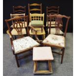 Country House rush seated side chairs; others, Chippendale design; stools (10)