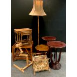 Furniture - a modern glass topped coffee table with under tier; pair of circular console tables;