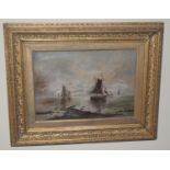 English School, 19th century, Sailing Boats, on calm waters, oil on canvas, signed with initials,