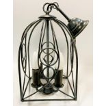 Lighting - a tubular birdcage light fitting, verdigris pattina