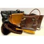 Vintage Fashions - a leather Crocodile skin effect handbag, others, hats, bonnets, shoulder bags,