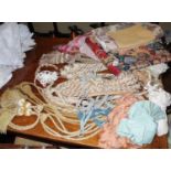 Textiles - curtain tie backs, various; table runners; etc