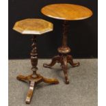 A Victorian oak occasional table, moulded circular top, turned and carved column, cabriole legs;