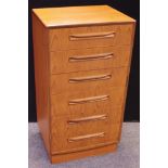 A G-Plan six drawer tall chest. 103cm high x 55.5cm wide x 44.5cm deep.