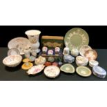 Ceramics - Wedgwood jasperware trinket boxes, trays, plate, Aynsley Cottage Garden vases; Royal