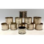 Silver and silver plate - a silver salt, Birmingham 1960; a set of ten silver plated napkin rings (