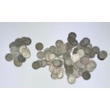 Coins - 100 silver threepenny bits 1870-1930, 140g gross