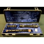 A J&M Dolmetsch Coromandel wood treble recorder, marked J&MD 2070, velvet lined fitted case