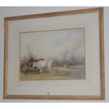 Walter Henry Pigott (circa 1810-1901) Cattle Feeding, signed, watercolour, 24cm x 34cm, framed