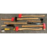 Hand Tools -a Yorkshire Bill Hook, Ripper, Log Splitter, Sledge Hammer, Axes etc (9)