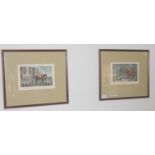 A pair of coloured hunting prints, 15cm x 21.5cm, framed