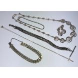 Silver Jewellery - a sterling silver graduated Albert chain; a continental 925 silver necklace and