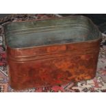 A 19th century copper rounded rectangular fuel bin, roll top, 59cm wide, 30cm high, c.1879