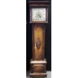 An early 20th century oak longcase clock, brass dial, roman numerals, 18th century style case,