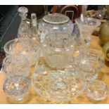 Glassware - a cut crystal glass decanter; others, bowls, trumpet vase, atomizer etc quantity