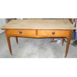 A Victorian pine side table, rounded rectangular top, two drawers, tapered square legs, 76cm high,