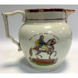 A George IV pottery lustre jug commemorating William of Orange, inscribed 'Jo's & Alice Bennett',