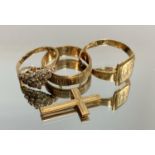 Jewellery - a 9ct gold white stone set dress ring, a 9ct gold textured band ring, etc 6.8g gross (4)
