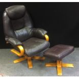A Global Furniture Alliance revolving easy chair and similar foot stool (2)