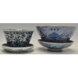 A Chinese flared cylindrical blue and white tea bowl, the interior with figures, the exterior with