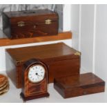 A Victorian mahogany card box, 18.5cm wide, c.1870; a 19th century work box, 30cm wide; etc