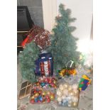 Christmas Tree decorations, baubles, faux spruce tree, berries, etc