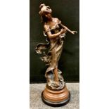 August Moreau (1834-1917) after, a bronzed spelter figure of a dancing wind swept maiden, stepped