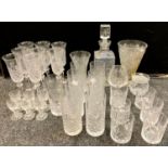 Glassware - a crystal cut glass decanter and stopper; set of eight lemonade tumblers, whisky