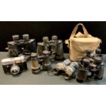 A pair of Mark Scheffel 20x50 field glasses, others 35x50, Denhill 8x25, Oxley 10x30 etc; a