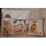 A cushion, embroidered with fox hound; another, with a terrier (2)