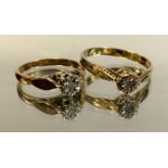 A diamond solitaire ring, illusion set crest, 9ct gold shank, size Q; another similar, 4.5g gross