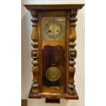An early 20th century French oak wall time piece, Art Nouveau style gilt dial, Arabic numerals,