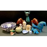 Ceramics - a Blue Mountain Pottery model of a seated Cat; an Italian Art Pottery Bitossi style