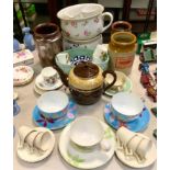 Decorative Ceramics - Villeroy and Boch teacup and saucer; salt glazed storage jars; tea pot;