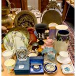 Ceramics, metal & glassware - a Victorian brass dinner gong, surmounted with mermaids, mahogany &